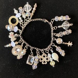 Dazzling Silver Charm Bracelet with Crystal Accents